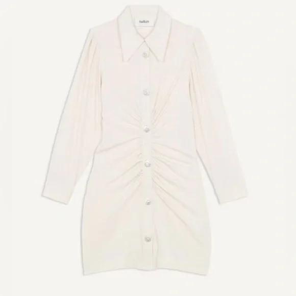 BA&SH Koane long sleeve collared mini dress white rhinestone buttons bridal S - Picture 5 of 7